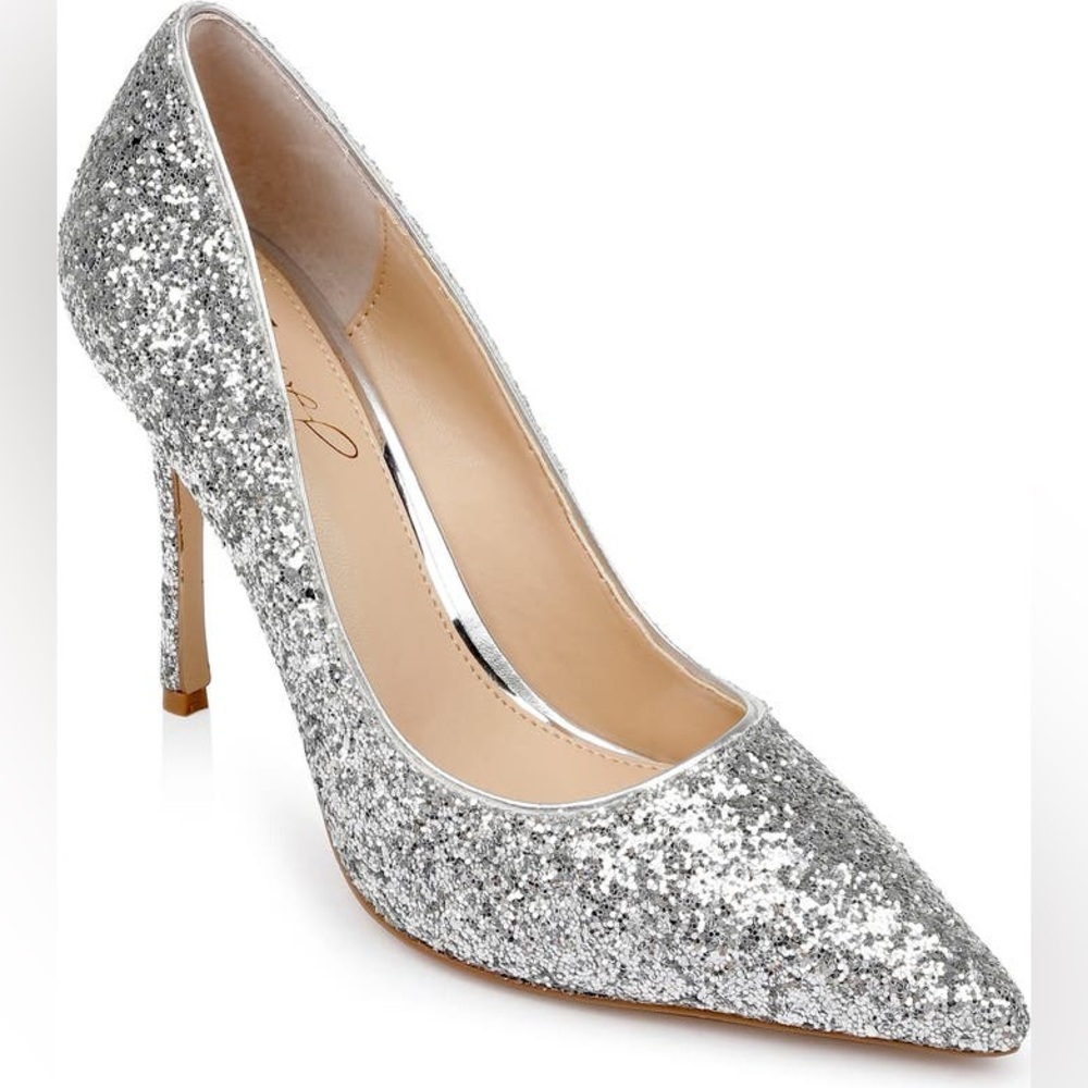 Jewel Badgley Mischka silver sequin high heels 7.5